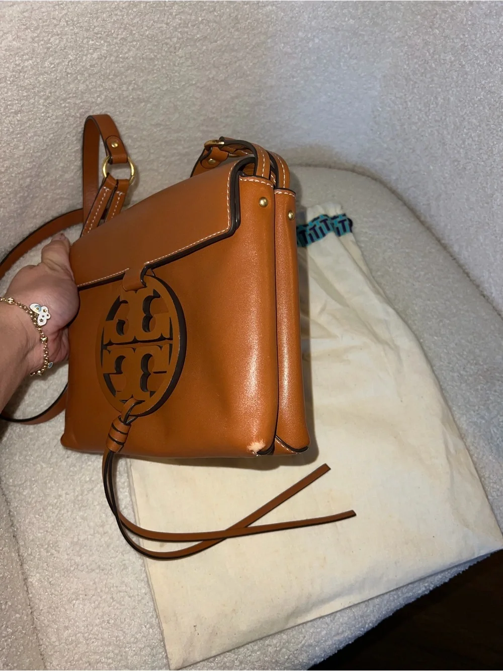 Tory Burch Tan Leather Logo Convertible Crossbody Bag
